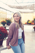 Mauve Chunky Ribbed Raw Seam Cardigan