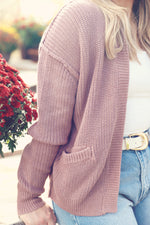 Mauve Chunky Ribbed Raw Seam Cardigan