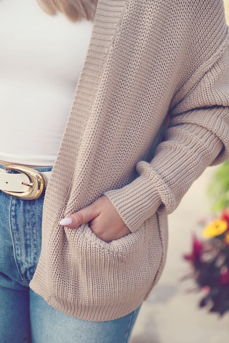 Natural Chunky Ribbed Raw Seam Cardigan