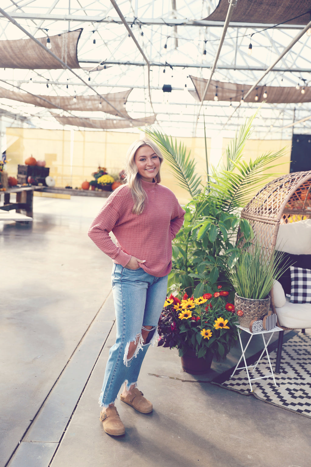 Mauve Waffle Knit Mineral Wash Sweater