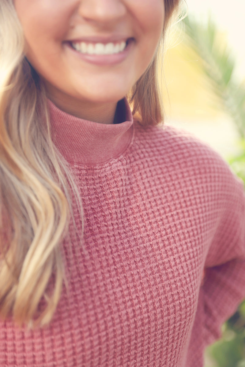 Mauve Waffle Knit Mineral Wash Sweater