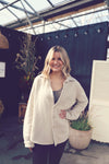 Cream Raw Edge Button Down Shacket