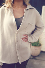 Cream Raw Edge Button Down Shacket