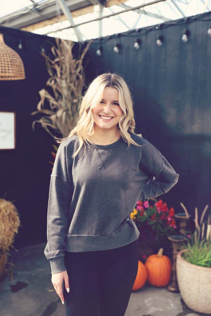 Black Burnout Crew Neck Sweater
