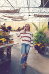 Rust Striped Crew Neck Sweater