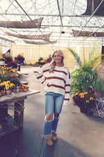 Rust Striped Crew Neck Sweater