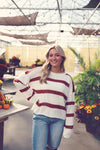 Rust Striped Crew Neck Sweater
