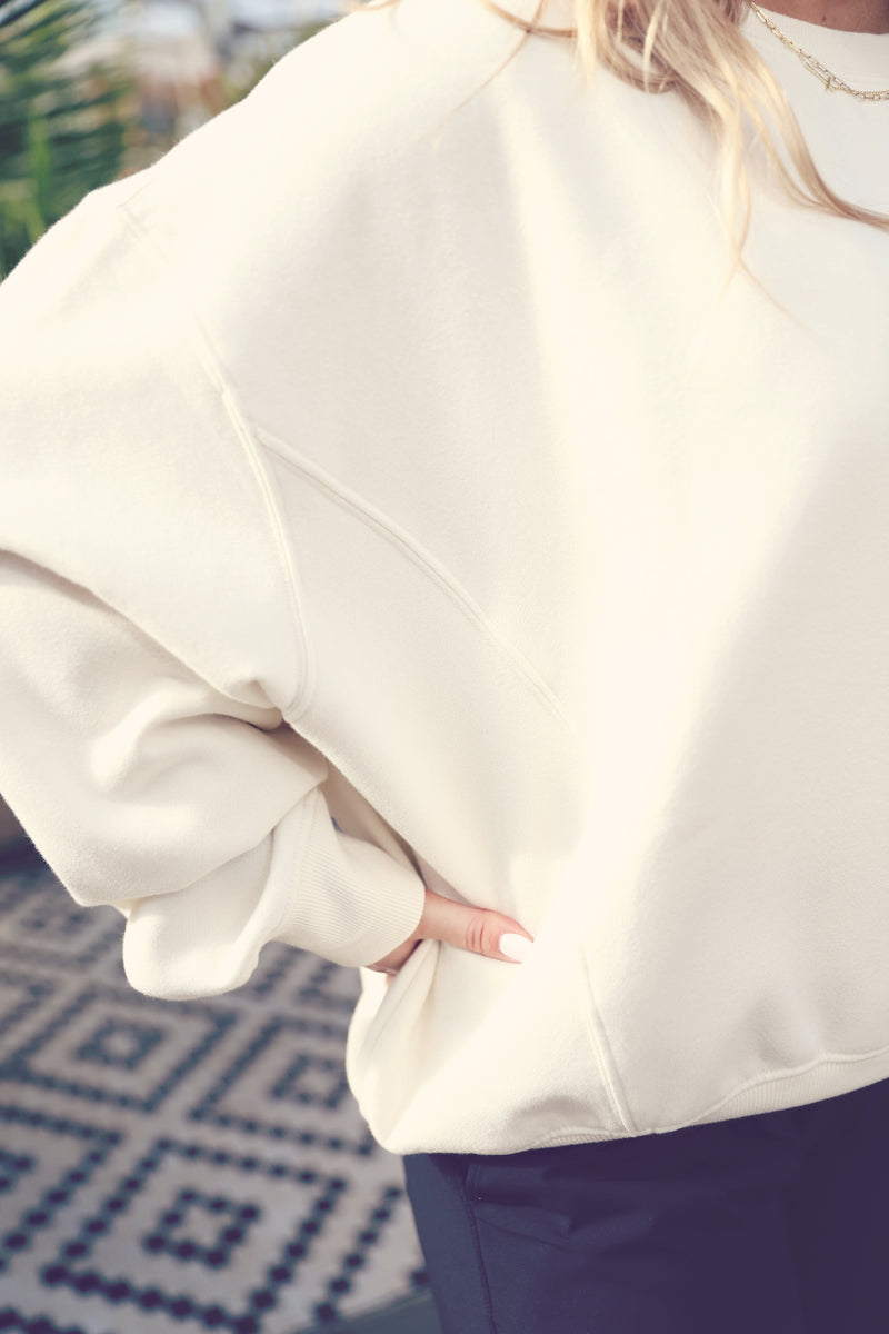 Cream Washed Oversized Crew