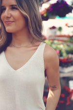 White Double V Knit Tank