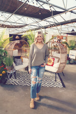 Dusty Sage V-Neck Ribbed Sweater