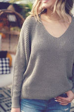 Dusty Sage V-Neck Ribbed Sweater