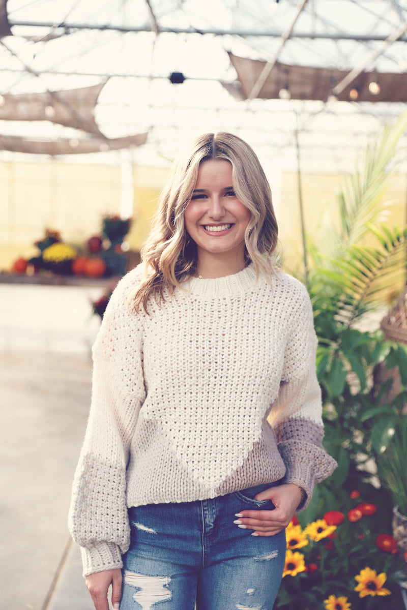 Ivory Colorblock Open Knit Sweater