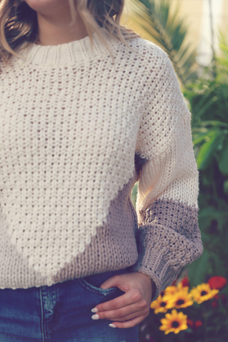 Ivory Colorblock Open Knit Sweater