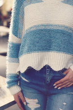 Blue Striped Fuzzy Knit Crop Sweater