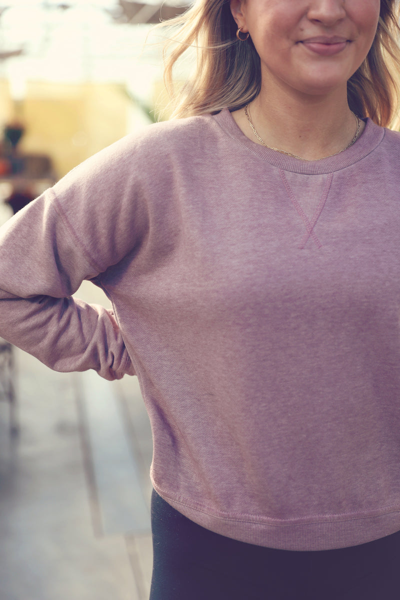 Rose Taupe Burnout Crew Neck Sweater