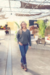 Charcoal V-Neck Drop Shoulder Sweater