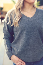 Charcoal V-Neck Drop Shoulder Sweater