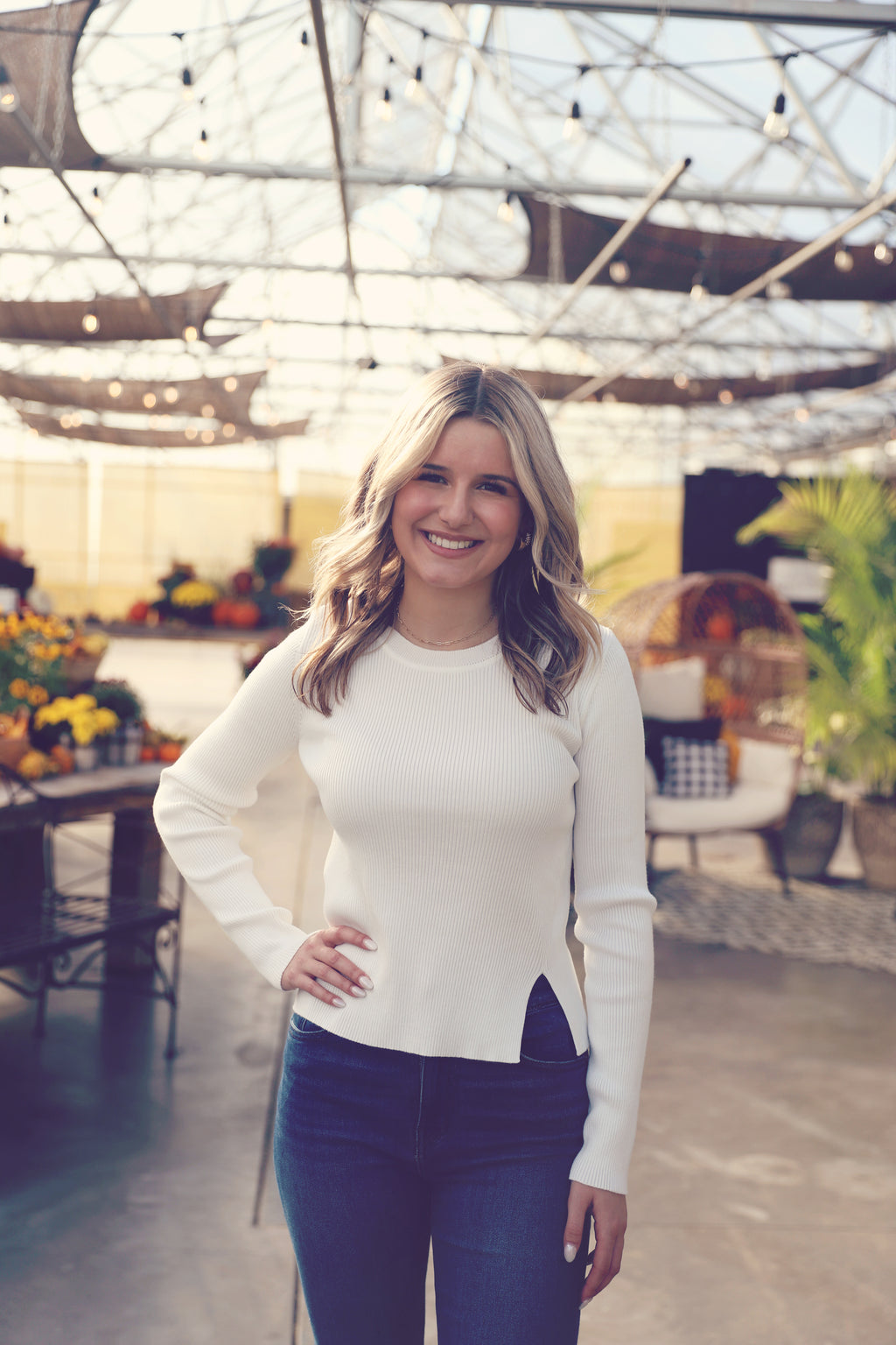 White Classic Ribbed Knit Sweater