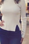White Classic Ribbed Knit Sweater