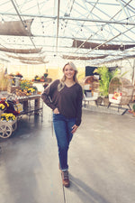 Dark Mocha V-Neck Drop Shoulder Sweater