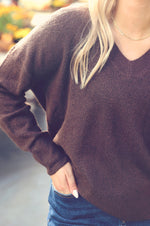 Dark Mocha V-Neck Drop Shoulder Sweater