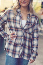Navy Plaid Long Sleeve Button Down