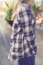 Navy Plaid Long Sleeve Button Down