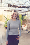 Heather Grey Micro Rib Long Sleeve Top