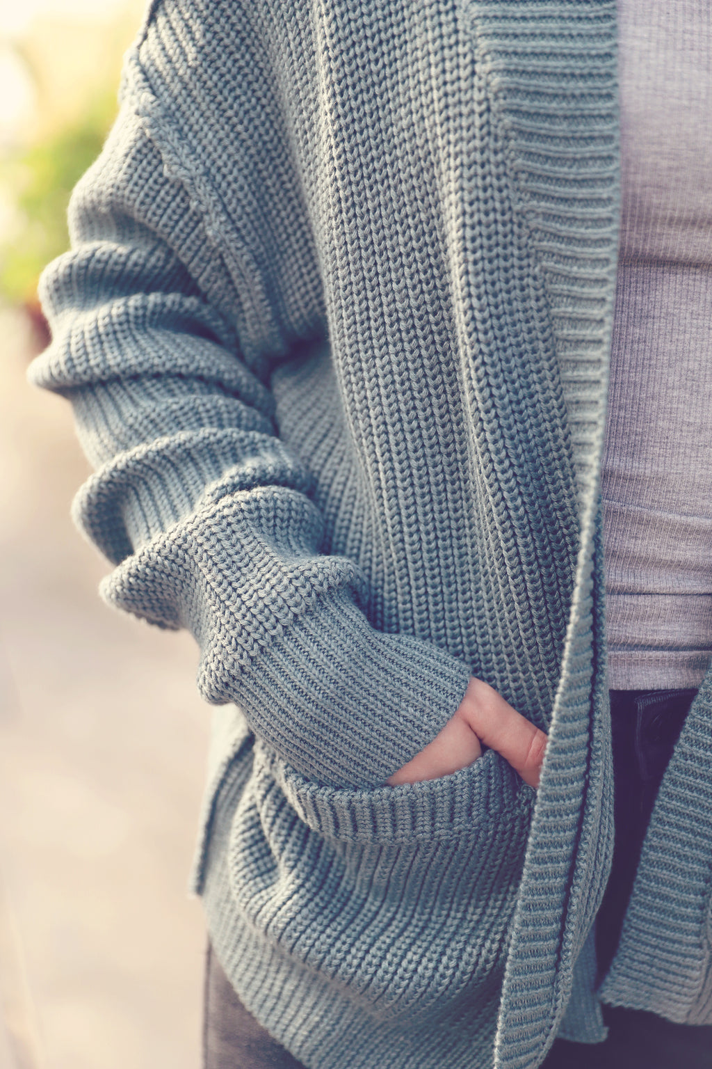 Teal Chunky Ribbed Raw Seam Cardigan