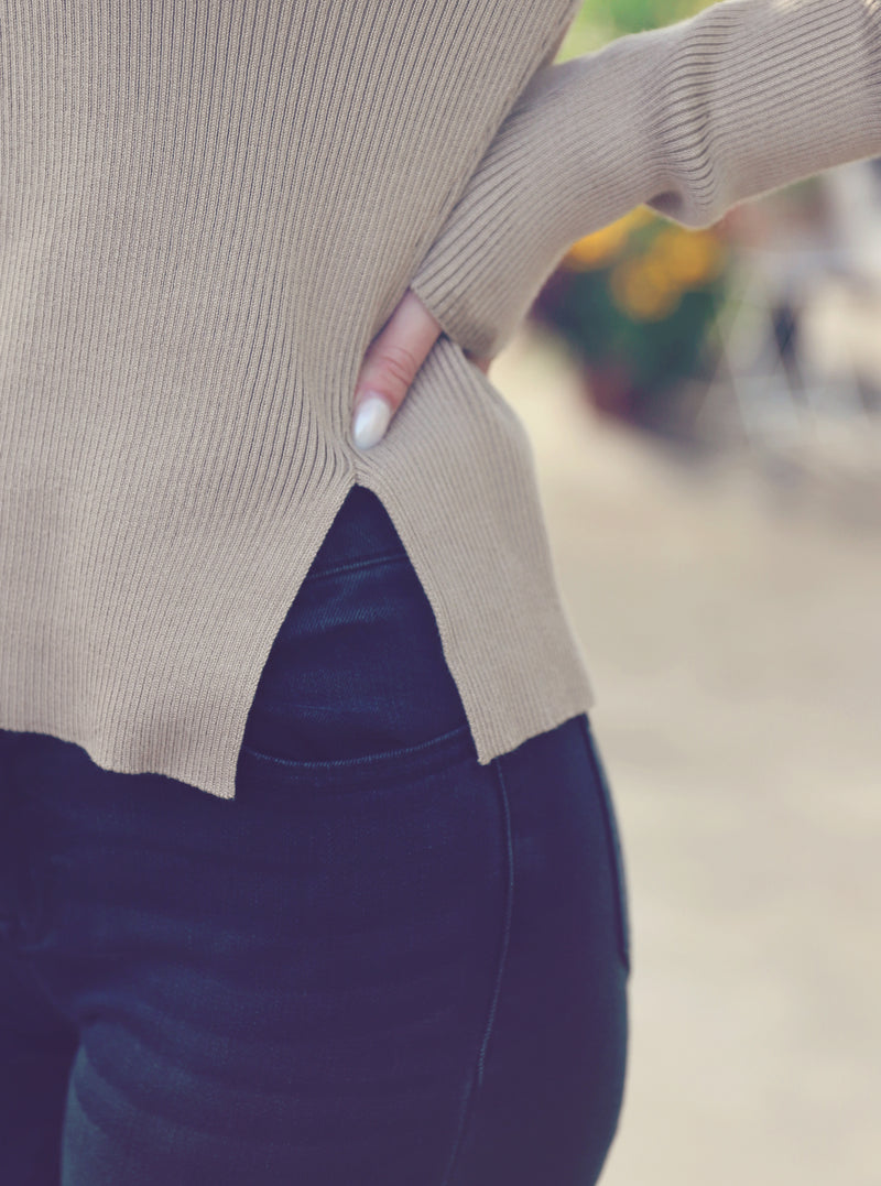 Taupe Classic Ribbed Knit Sweater