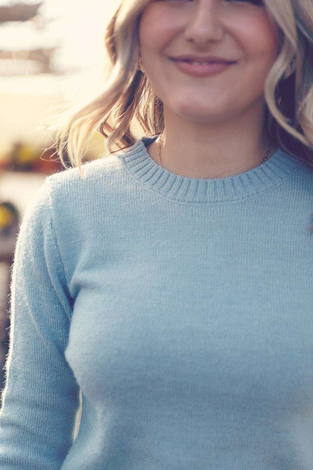 Blue Wool Blend Cropped Sweater