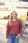 Rust V-Neck Ribbed Sweater