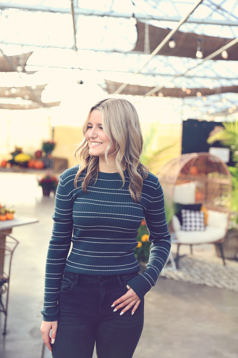 Smoke Double Stripe Ribbed Sweater