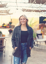 Black Mineral Washed Waffle Knit Shacket