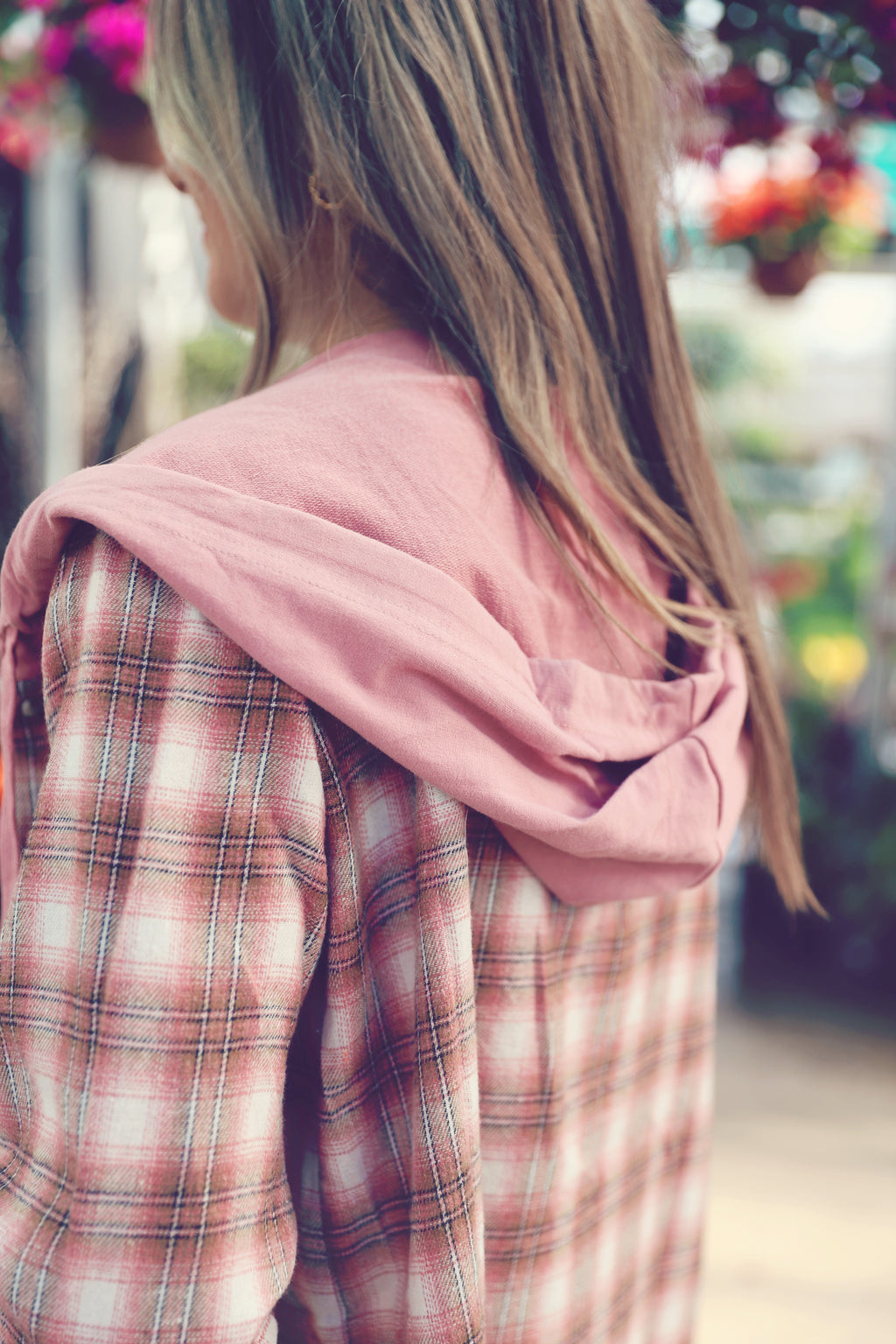 Pink Plaid Button Down Hoodie