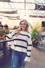 Black Striped Crew Neck Sweater