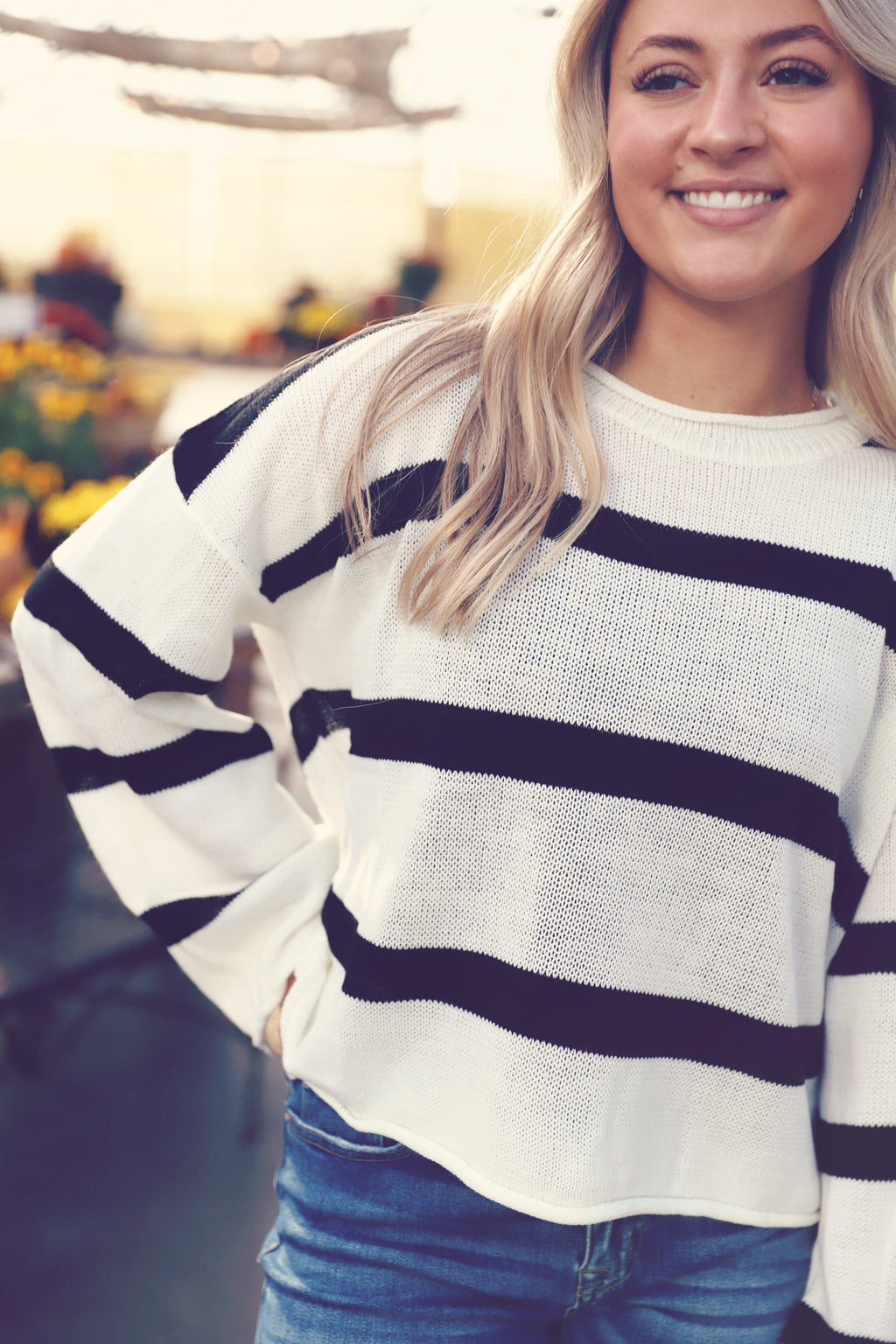 Black Striped Crew Neck Sweater