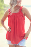 Red Frilled Strap Top