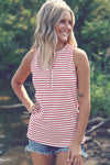 Red Striped Button Sleeveless Top