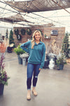 Teal Brushed Knit Mock Neck Sweatshirt