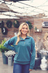 Teal Brushed Knit Mock Neck Sweatshirt