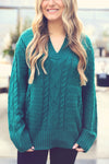 Hunter Green V-Neck Cable Knit Sweater