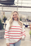 Red Striped Balloon Sleeve Sweater