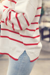 Red Striped Balloon Sleeve Sweater