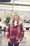 Burgundy Plaid Hooded Jacket