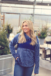 Navy Quilted Fuzzy Fleece Pullover