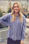 Indigo Washed Oversized Pocket Long Sleeve Tee