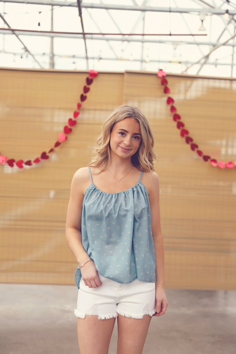 Misty Blue Floral Flare Cami Top