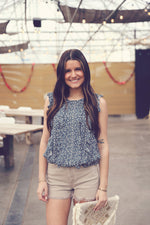 Blue Floral Print Frilled Blouse
