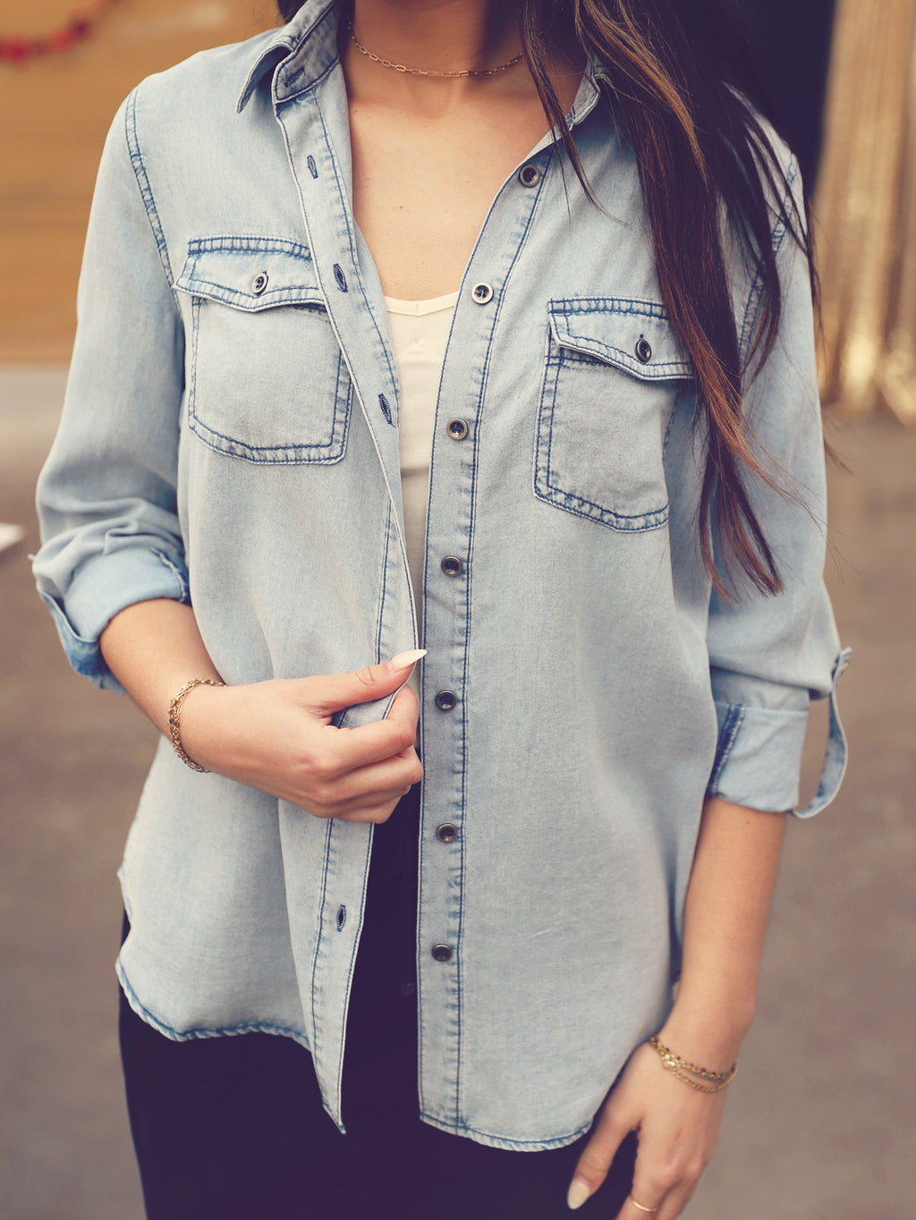 Chambray Button Down Top